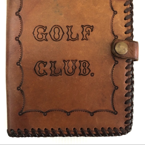 Rare Vintage Leather Golf Club Pouch 2 internal pockets Tooled Leather Patina - Picture 4 of 5